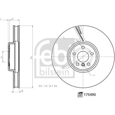 FEBI BILSTEIN 175490 Bremsscheibe Vorderachse rechts, 374x36mm, 5x112, innenbelüftet, beschichtet