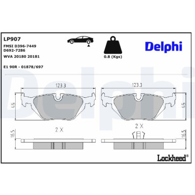 Delphi Bremsbelagsatz, Scheibenbremse LP907