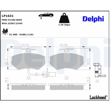 Delphi Bremsbelagsatz, Scheibenbremse LP1631