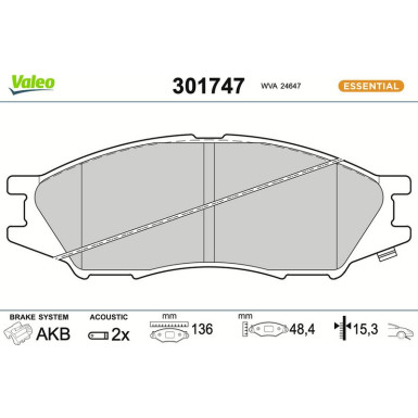 Valeo Bremsbelagsatz, Scheibenbremse ESSENTIAL 301747
