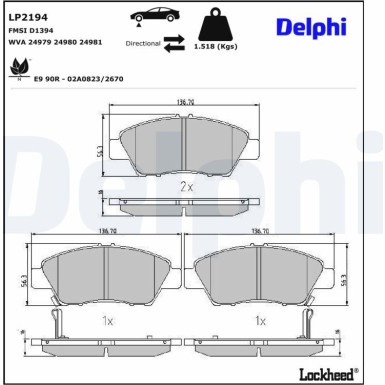 Delphi Bremsbelagsatz, Scheibenbremse LP2194