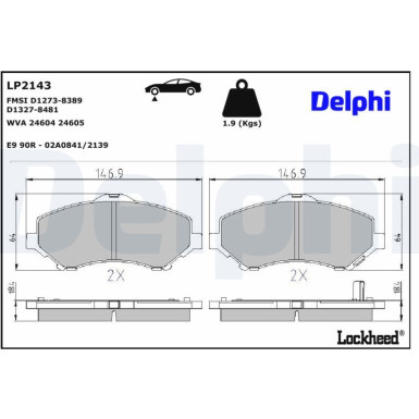 Delphi Bremsbelagsatz, Scheibenbremse LP2143 Delphi Bremsbelagsatz, Scheibenbremse LP2143