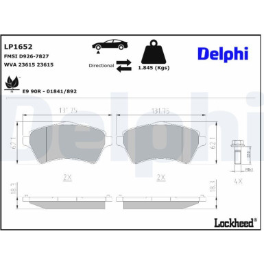 Delphi Bremsbelagsatz, Scheibenbremse LP1652