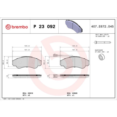 Brembo Bremsbelagsatz, Scheibenbremse PRIME LINE P 23 092 Brembo Bremsbelagsatz, Scheibenbremse PRIME LINE P 23 092