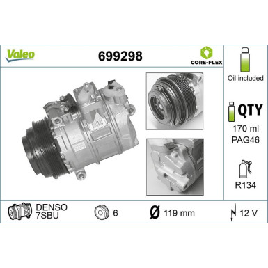 Valeo Kompressor, Klimaanlage VALEO CORE-FLEX 699298 Valeo Kompressor, Klimaanlage VALEO CORE-FLEX 699298