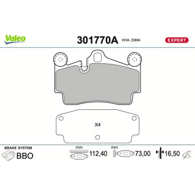 Valeo Bremsbelagsatz, Scheibenbremse EXPERT 301770A