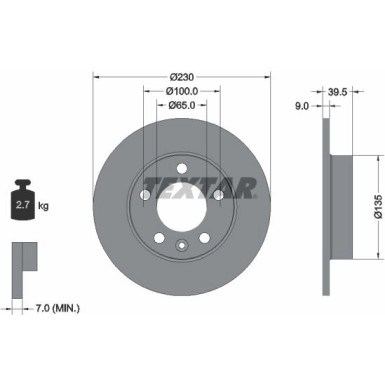 TEXTAR PRO 92082503 Bremsscheibe 230mm + 2355402 Bremsbeläge