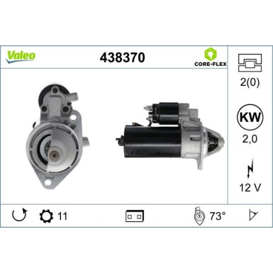VALEO 438370 Anlasser 12V, 2kW, Zähnez.: 11, R 73, Ø 76 mm VALEO 438370 Anlasser 12V, 2kW, Zähnez.: 11, R 73, Ø 76 mm