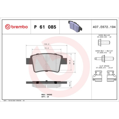Brembo Bremsbelagsatz, Scheibenbremse PRIME LINE P 61 085 Brembo Bremsbelagsatz, Scheibenbremse PRIME LINE P 61 085