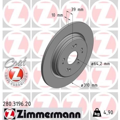 Zimmermann Bremsscheibe Coat Z 280.3196.20 Zimmermann Bremsscheibe Coat Z 280.3196.20