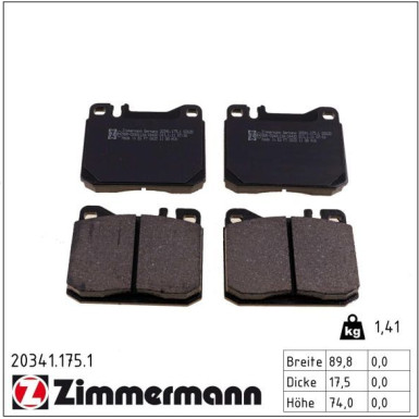 Zimmermann Bremsbelagsatz, Scheibenbremse 20341.175.1 Zimmermann Bremsbelagsatz, Scheibenbremse 20341.175.1