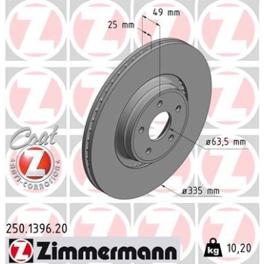 Zimmermann Bremsscheibe Coat Z 250.1396.20 Zimmermann Bremsscheibe Coat Z 250.1396.20