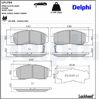 Delphi Bremsbelagsatz, Scheibenbremse LP1704 Delphi Bremsbelagsatz, Scheibenbremse LP1704