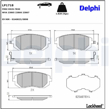 Delphi Bremsbelagsatz, Scheibenbremse LP1718 Delphi Bremsbelagsatz, Scheibenbremse LP1718