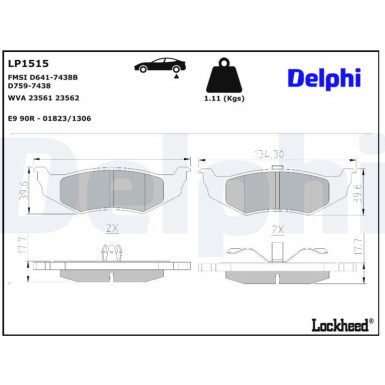 Delphi Bremsbelagsatz, Scheibenbremse LP1515