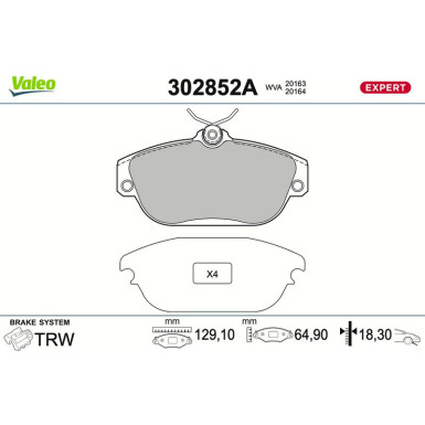 Valeo Bremsbelagsatz, Scheibenbremse EXPERT 302852A