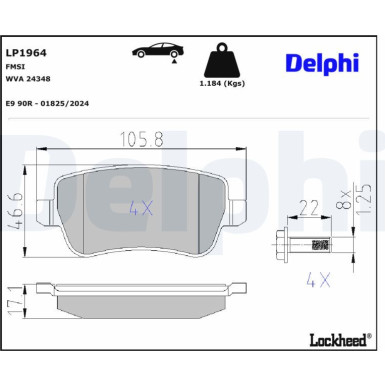 Delphi Bremsbelagsatz, Scheibenbremse LP1964 Delphi Bremsbelagsatz, Scheibenbremse LP1964