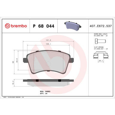 Bremsbelagsatz, Scheibenbremse P 68 044 Bremsbelagsatz, Scheibenbremse P 68 044