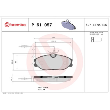 Brembo Bremsbelagsatz, Scheibenbremse PRIME LINE P 61 057 Brembo Bremsbelagsatz, Scheibenbremse PRIME LINE P 61 057