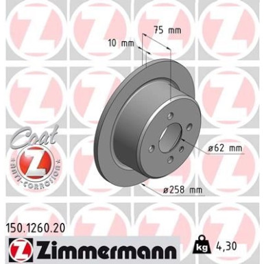 Zimmermann Bremsscheibe Coat Z 150.1260.20 Zimmermann Bremsscheibe Coat Z 150.1260.20
