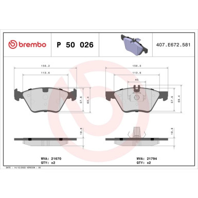 Brembo Bremsbelagsatz, Scheibenbremse PRIME LINE P 50 026