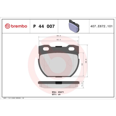 Brembo Bremsbelagsatz, Scheibenbremse PRIME LINE P 44 007 Brembo Bremsbelagsatz, Scheibenbremse PRIME LINE P 44 007