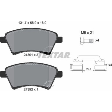 Textar Bremsbelagsatz, Scheibenbremse Q+ 2439101 Textar Bremsbelagsatz, Scheibenbremse Q+ 2439101