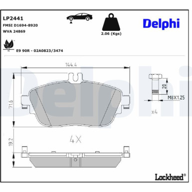 Delphi Bremsbelagsatz, Scheibenbremse LP2441 Delphi Bremsbelagsatz, Scheibenbremse LP2441