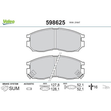 Valeo Bremsbelagsatz, Scheibenbremse 598625 Valeo Bremsbelagsatz, Scheibenbremse 598625