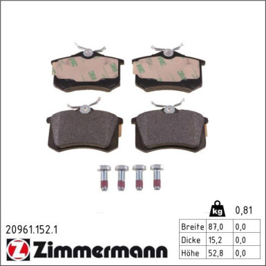 Zimmermann Bremsbelagsatz, Scheibenbremse 20961.152.1 Zimmermann Bremsbelagsatz, Scheibenbremse 20961.152.1