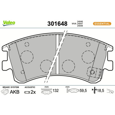 Valeo Bremsbelagsatz, Scheibenbremse ESSENTIAL 301648