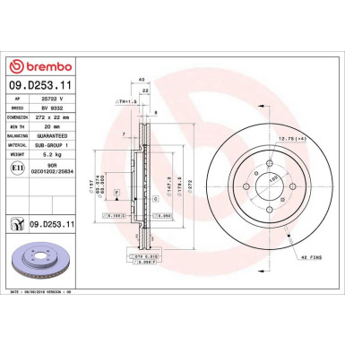 Brembo Bremsscheibe PRIME LINE - UV Coated 09.D253.11