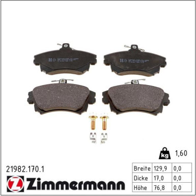 Zimmermann Bremsbelagsatz, Scheibenbremse 21982.170.1 Zimmermann Bremsbelagsatz, Scheibenbremse 21982.170.1