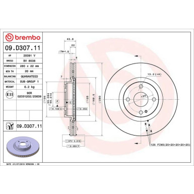 Brembo Bremsscheibe PRIME LINE - UV Coated 09.D307.11 Brembo Bremsscheibe PRIME LINE - UV Coated 09.D307.11