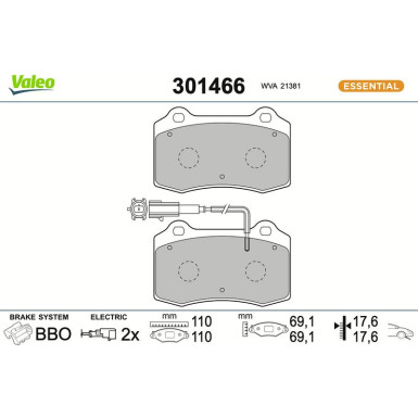 Valeo Bremsbelagsatz, Scheibenbremse ESSENTIAL 301466
