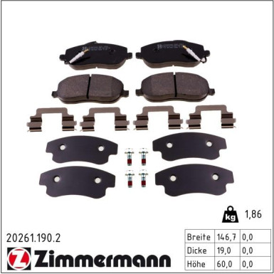 Zimmermann Bremsbelagsatz, Scheibenbremse 20261.190.2 Zimmermann Bremsbelagsatz, Scheibenbremse 20261.190.2
