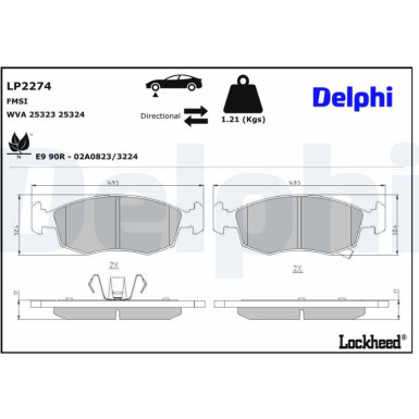 Delphi Bremsbelagsatz, Scheibenbremse LP2274 Delphi Bremsbelagsatz, Scheibenbremse LP2274