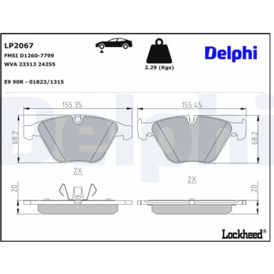 Delphi Bremsbelagsatz, Scheibenbremse LP2067 Delphi Bremsbelagsatz, Scheibenbremse LP2067