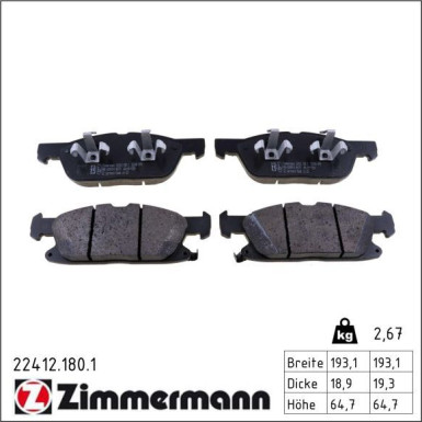 Zimmermann Bremsbelagsatz, Scheibenbremse 22412.180.1