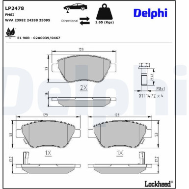 Delphi Bremsbelagsatz, Scheibenbremse LP2478 Delphi Bremsbelagsatz, Scheibenbremse LP2478