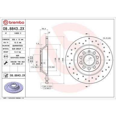 Brembo Bremsscheibe XTRA LINE - Xtra 08.8843.2X Brembo Bremsscheibe XTRA LINE - Xtra 08.8843.2X