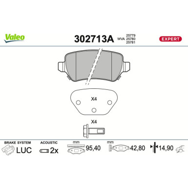 Valeo Bremsbelagsatz, Scheibenbremse EXPERT 302713A Valeo Bremsbelagsatz, Scheibenbremse EXPERT 302713A