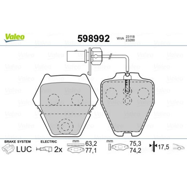 Valeo Bremsbelagsatz, Scheibenbremse 598992