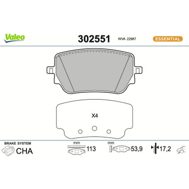 Valeo Bremsbelagsatz, Scheibenbremse ESSENTIAL 302551