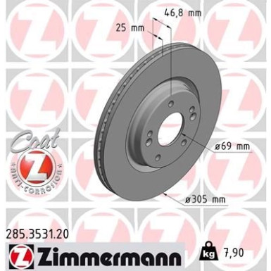 Zimmermann Bremsscheibe Coat Z 285.3531.20 Zimmermann Bremsscheibe Coat Z 285.3531.20