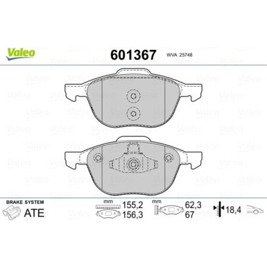 Valeo Bremsbelagsatz, Scheibenbremse 601367 Valeo Bremsbelagsatz, Scheibenbremse 601367