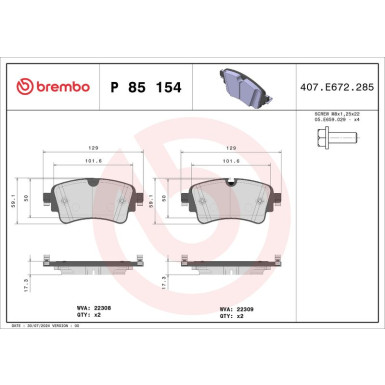 Bremsbelagsatz, Scheibenbremse P 85 154 Bremsbelagsatz, Scheibenbremse P 85 154