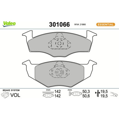 Valeo Bremsbelagsatz, Scheibenbremse ESSENTIAL 301066