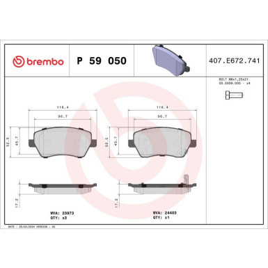 Brembo Bremsbelagsatz, Scheibenbremse PRIME LINE P 59 050 Brembo Bremsbelagsatz, Scheibenbremse PRIME LINE P 59 050