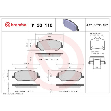 Brembo Bremsbelagsatz, Scheibenbremse PRIME LINE P 30 110 Brembo Bremsbelagsatz, Scheibenbremse PRIME LINE P 30 110